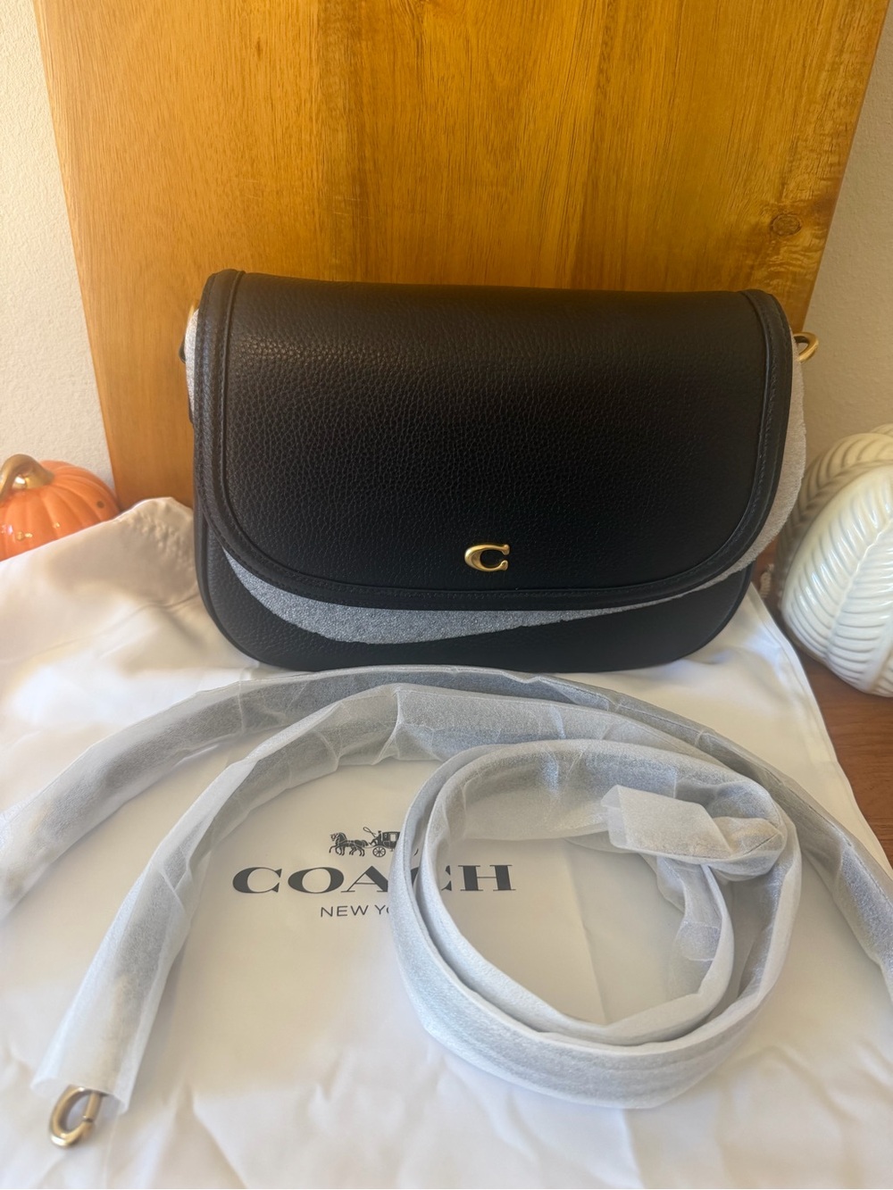 New Coach Legacy Black Pebble Leather Crossbody Saddle Bag with Gold Hardware